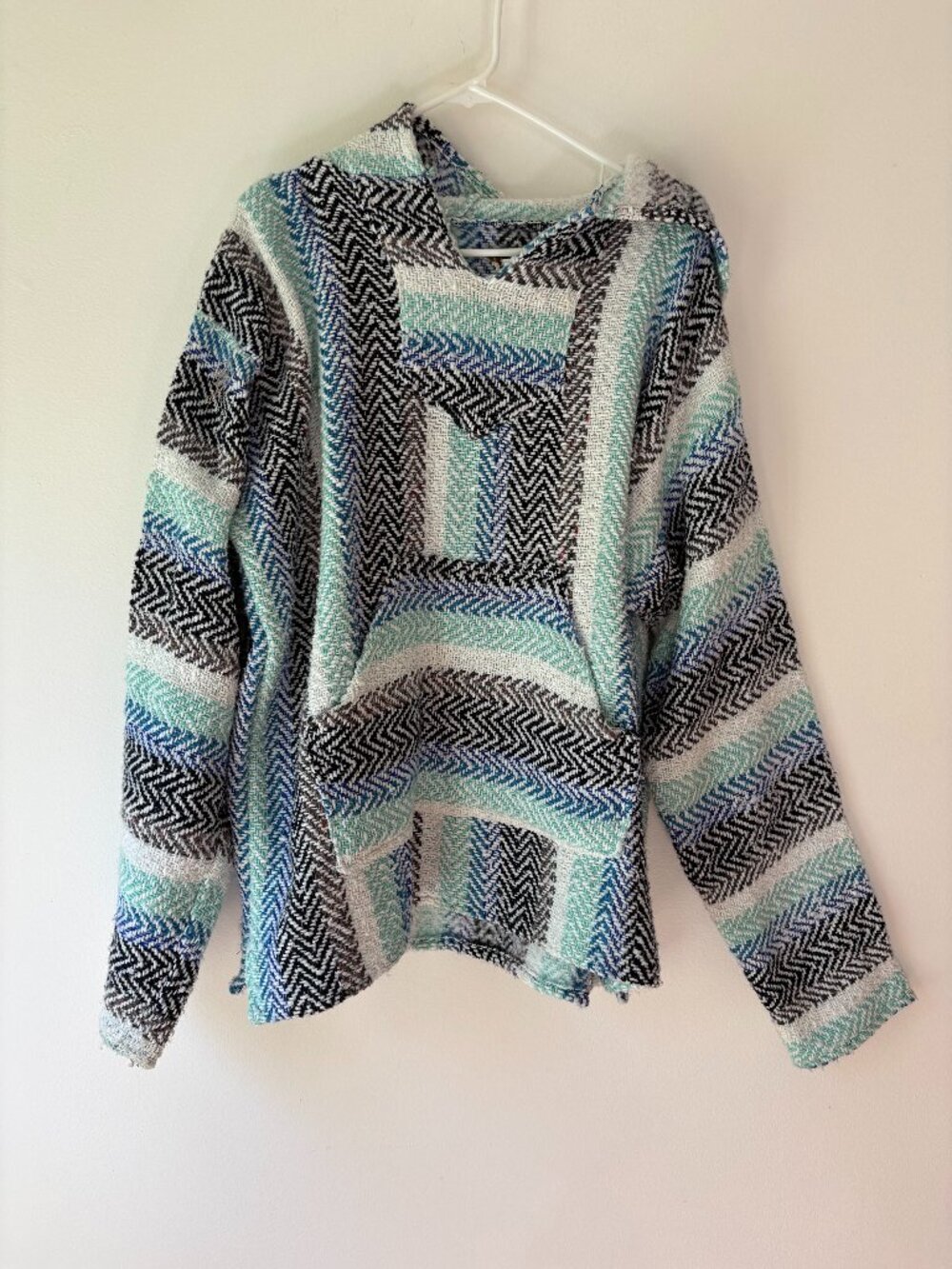 Teal Striped Baja Hoodie Jerga Blanket M/L